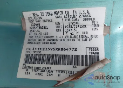 1994 Ford F150 из США, поврежденный, VIN 1FTEX15Y5RKB64772